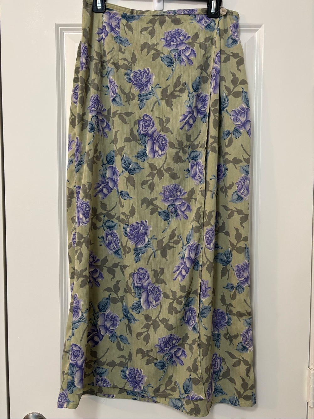 Unbranded Sage and Blue Floral Midi Wrap Skirt, Size L